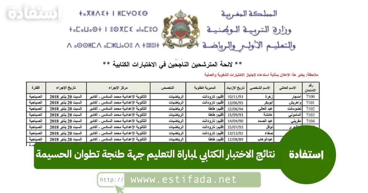 مباراة التعليم جهة طنجة تطوان الحسيمة