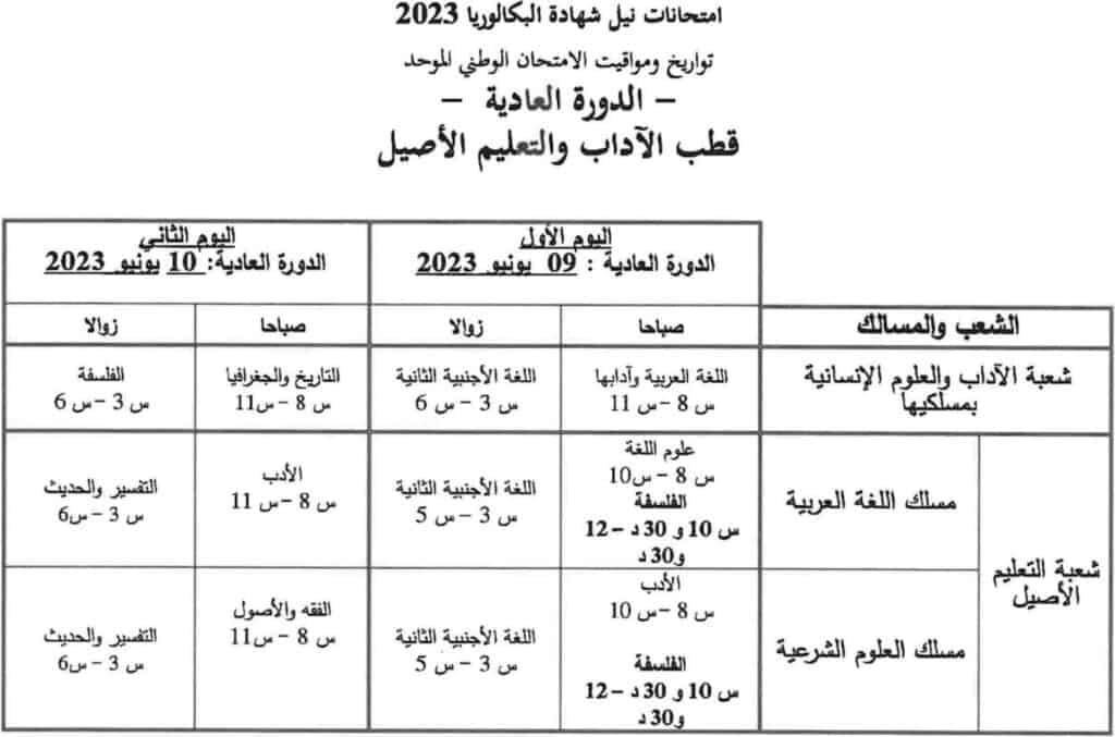 الجدولة الزمنية  البكالوريا 2020