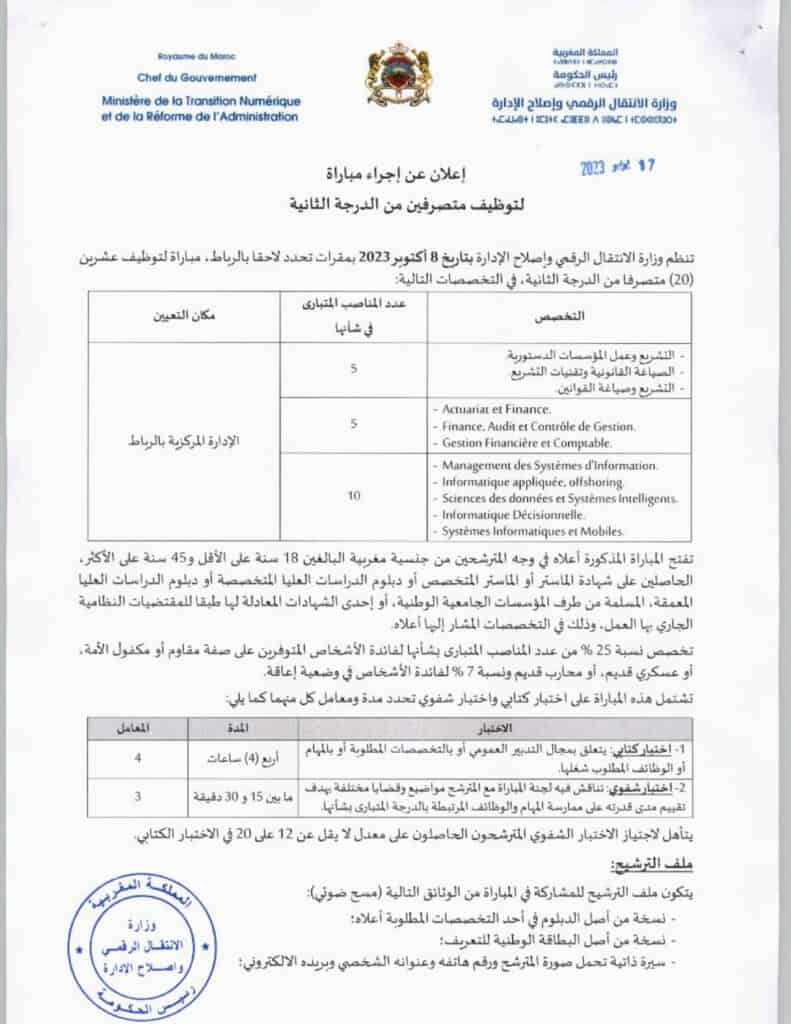 مباراة توظيف 40 منصب بوزارة الانتقال الرقمي وإصلاح الإدارة