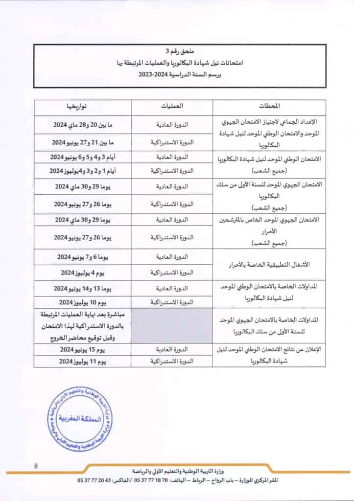 المقرر التنظيمي الجديد للسنة الدراسية 2023-2024