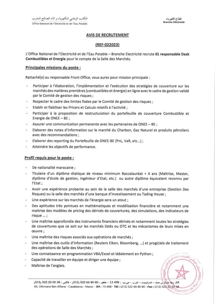 Avis de Concours Responsable Desk Combustibles et Energie page 1