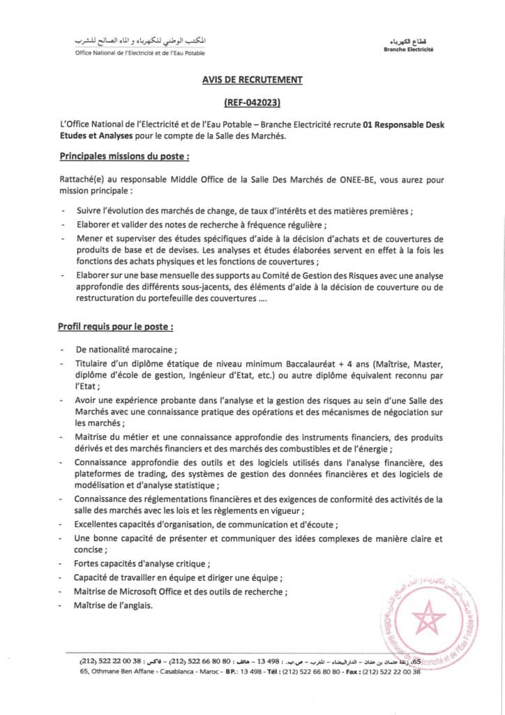 Avis de Concours Responsable Desk Etudes et Analyses page 1