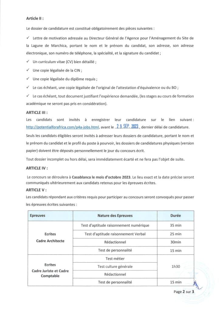 Concours de Recrute Agence Marchica 2023 page 2