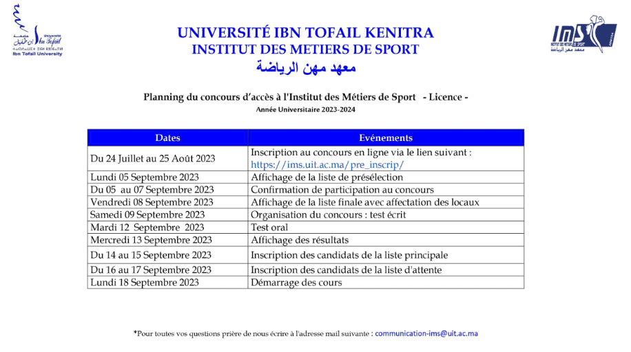 Résultats Présélection Licences IMS Kénitra 