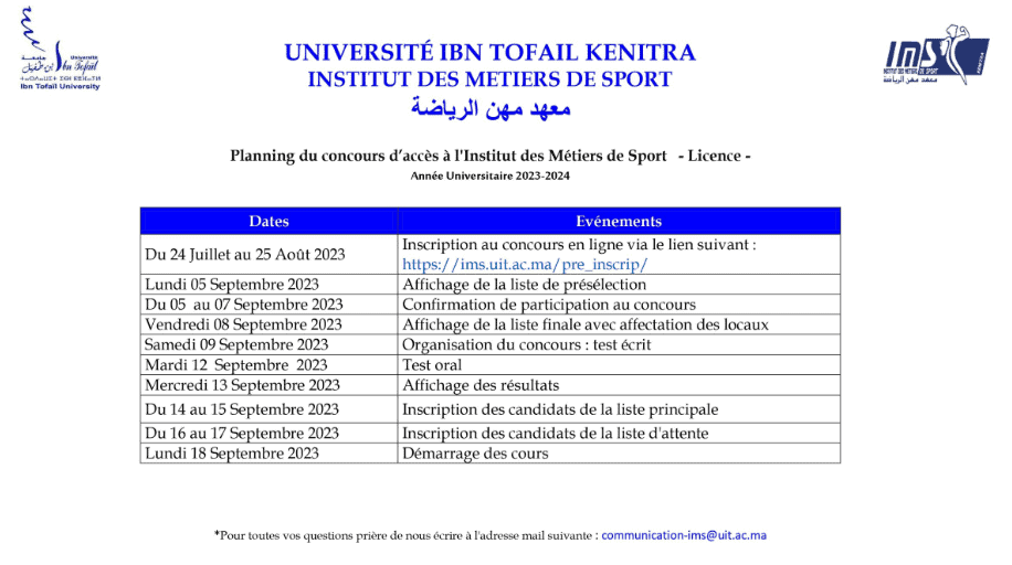 Resultats Preselection Licences IMS Kenitra 2023 2024