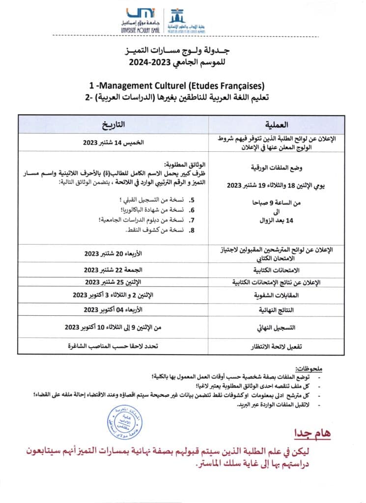 اجازة التميز كلية الاداب والعلوم الانسانية مكناس flsh