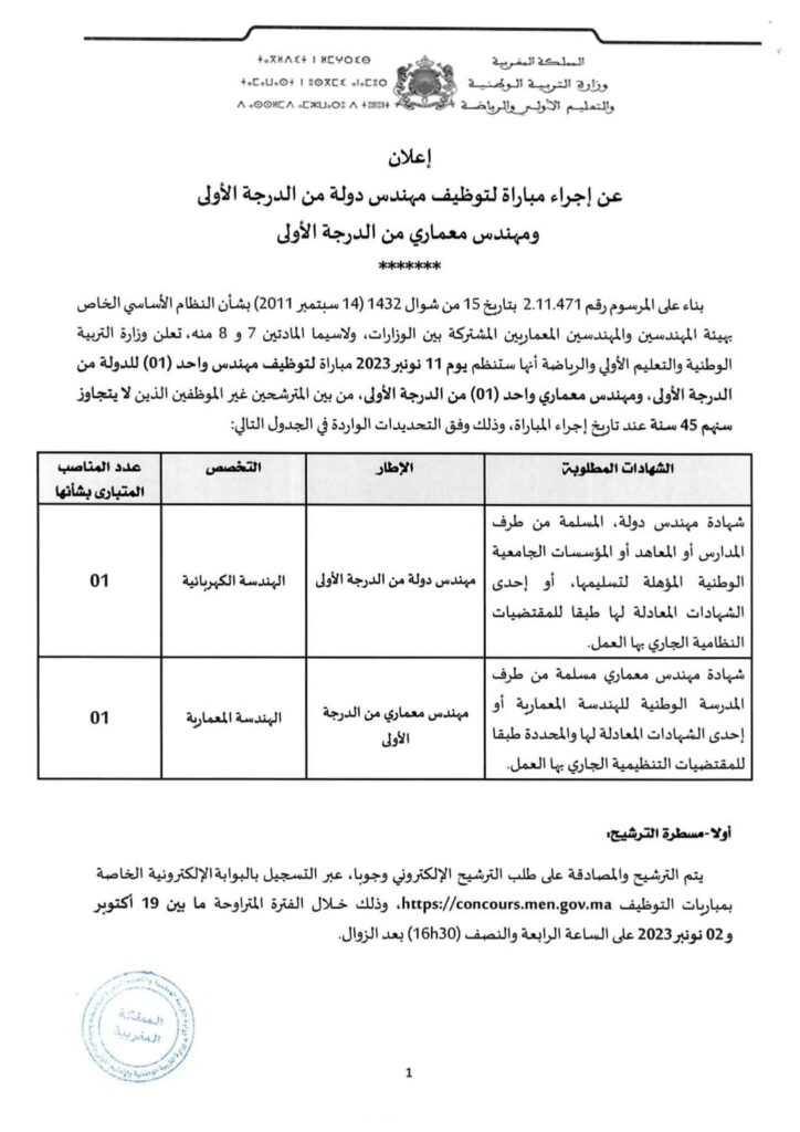 Concours Ministère de l’Education Nationale
