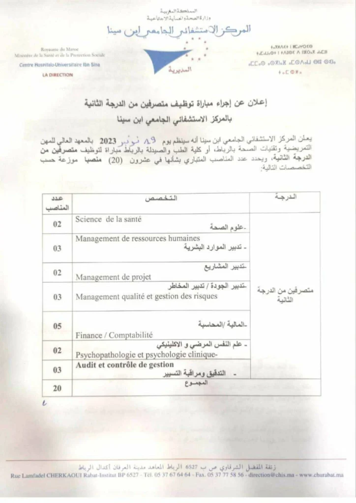 Concours CHU Ibn Sina 2023