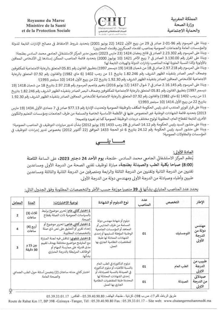 Concours CHU Mohammed VI