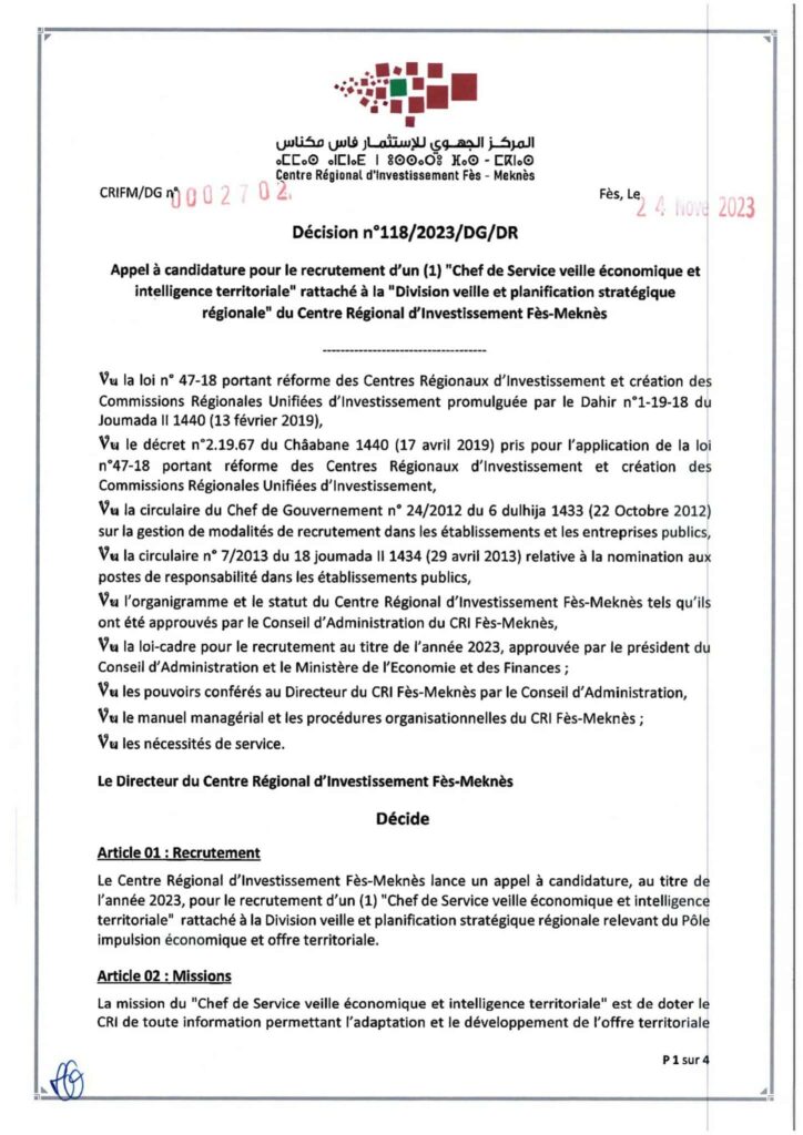 Centre Régional d’Investissement Fès Meknès 