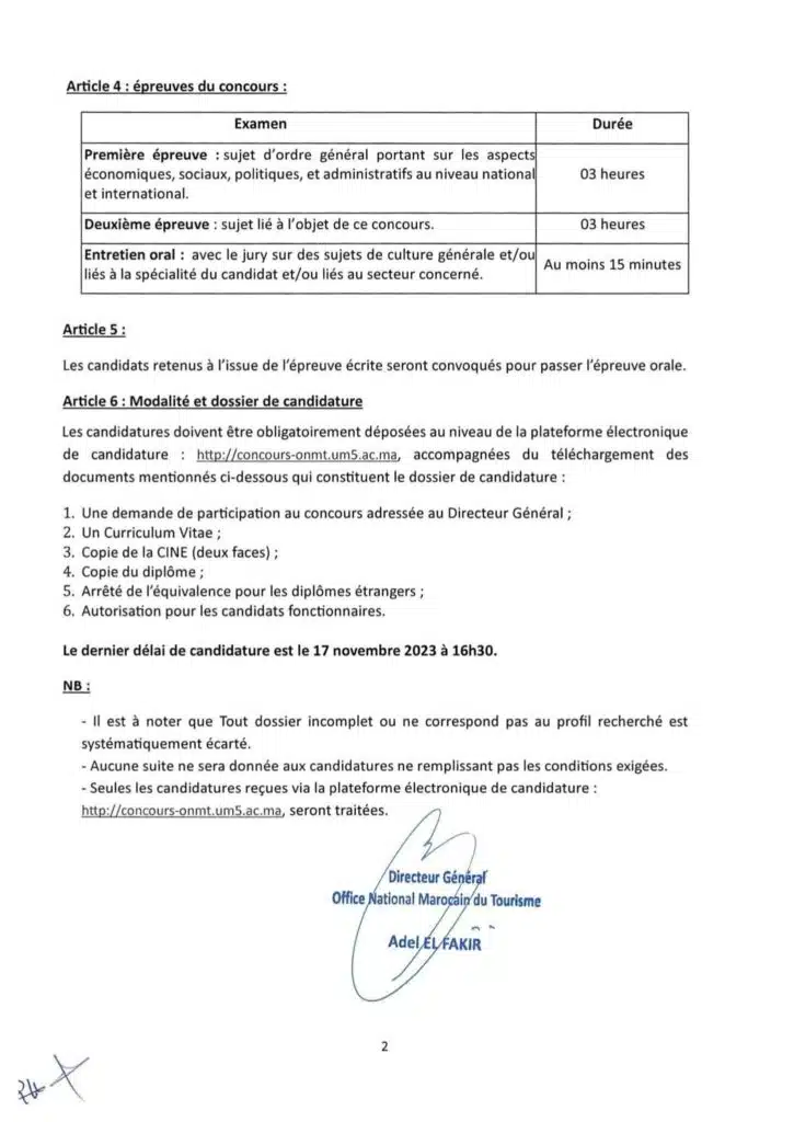 Concours Office National Marocain du Tourisme
