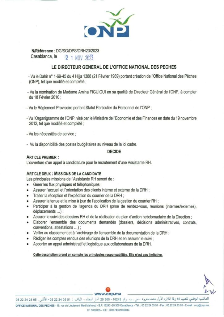 Le Concours ONP Office National des Pêches 2023