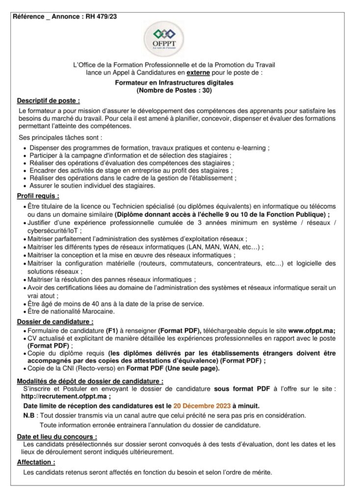 Concours de Recrutement OFPPT 2023