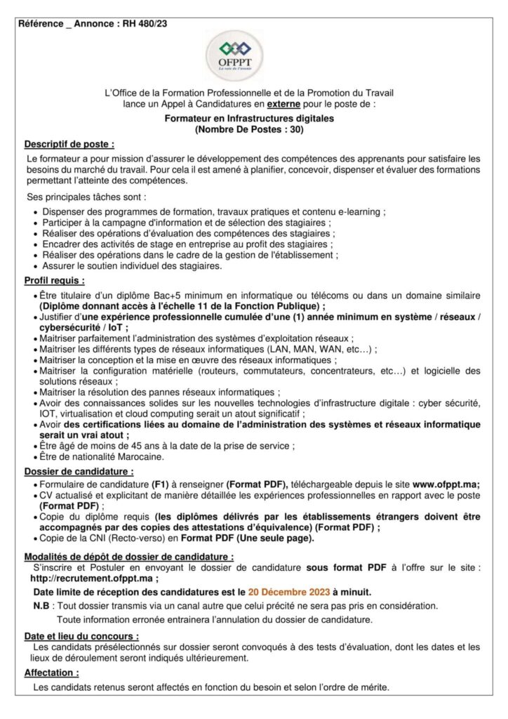 Concours de Recrutement OFPPT 2023