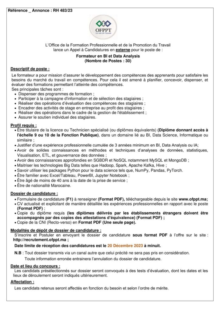 Concours de Recrutement OFPPT 2023