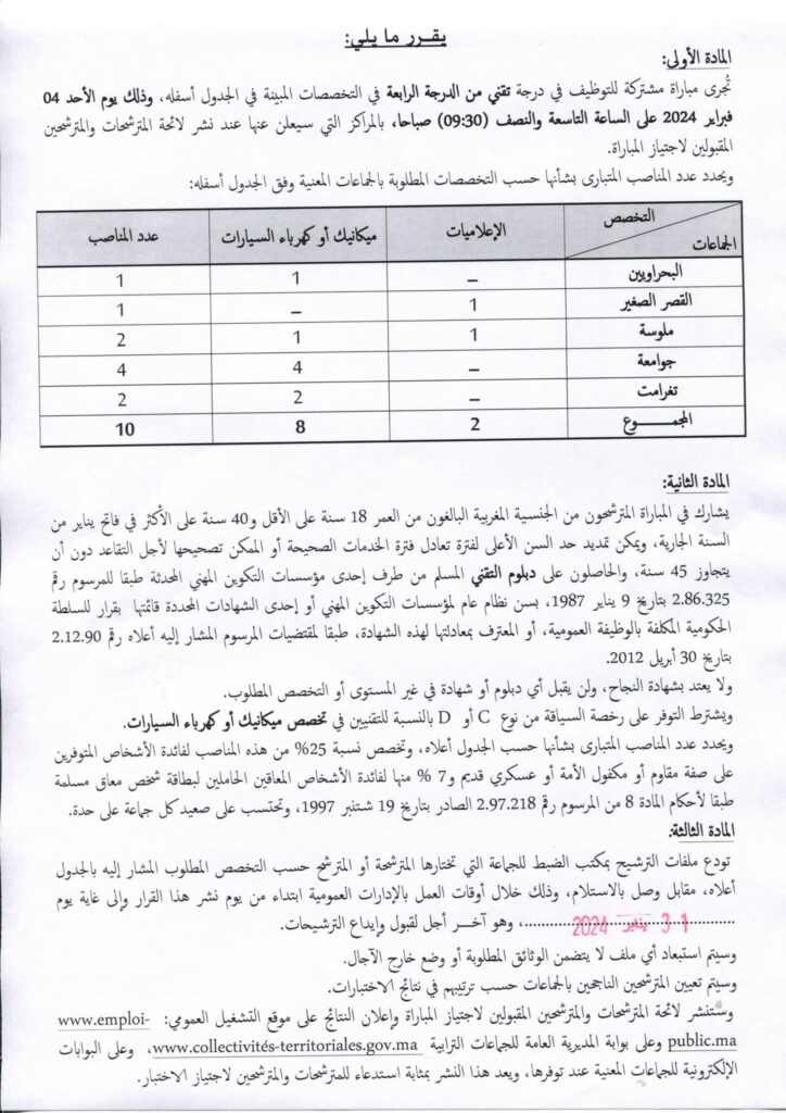 Concours Province Fahs Anjra