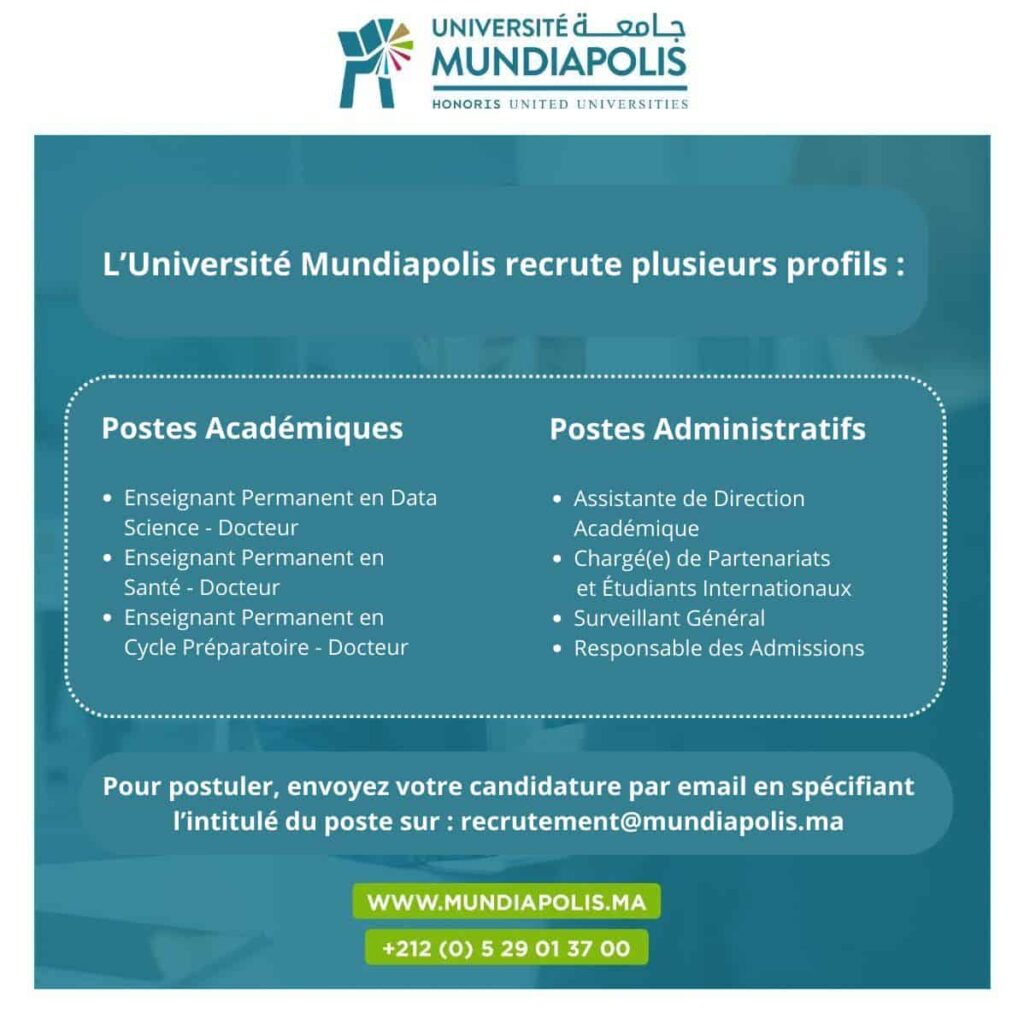 Université Mundiapolis recrute Plusieurs Profils