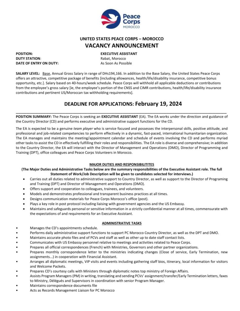 VACANCY ANNOUNCE Exec Asst 1