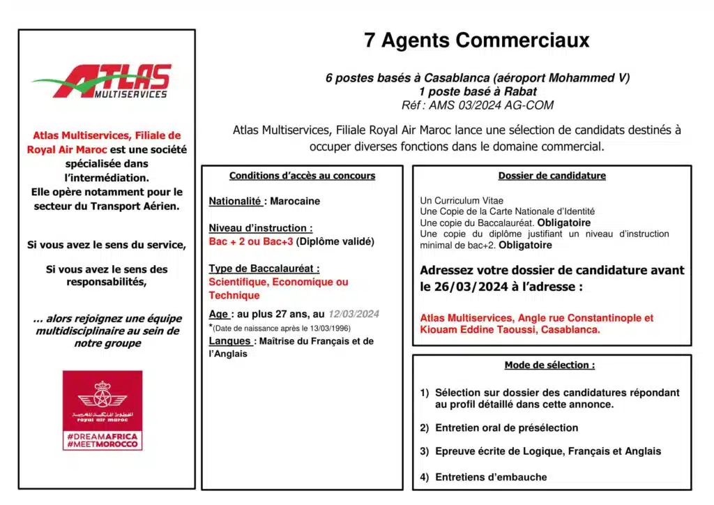 Atlas Multiservices recrute 10 poste
