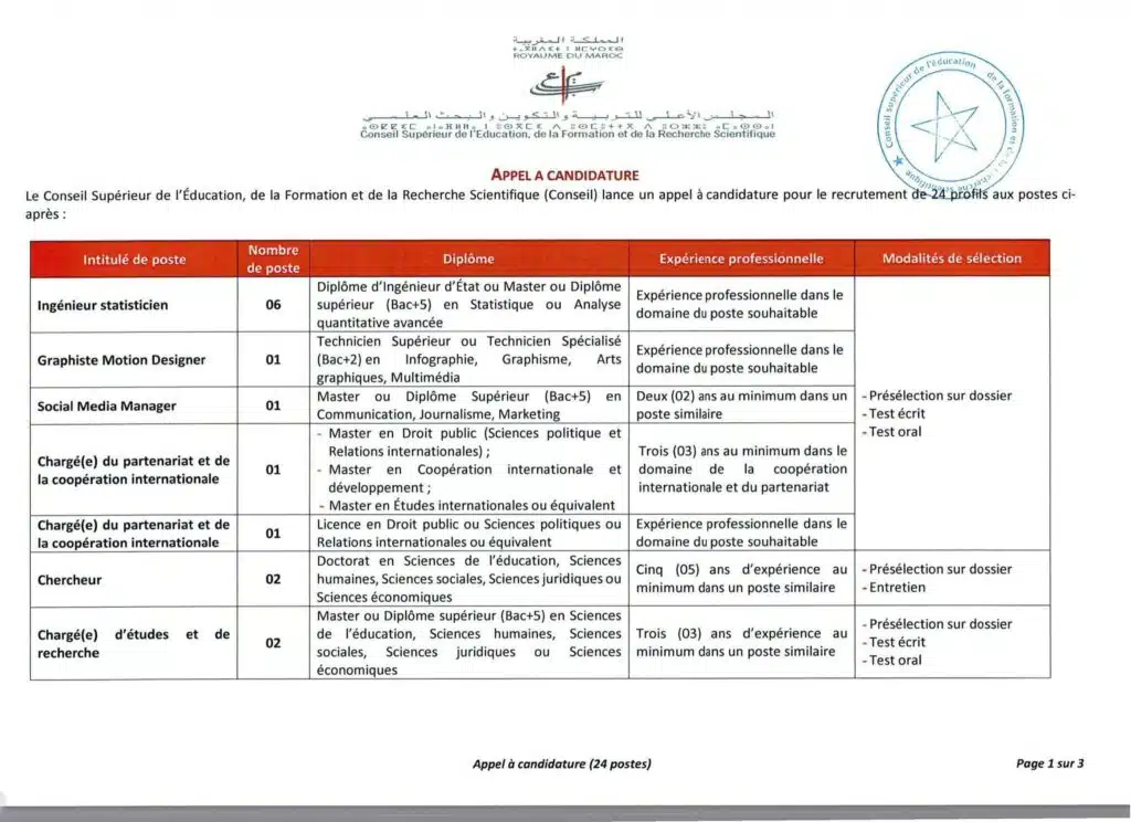 CSEFRS Recrutement (24 Postes)