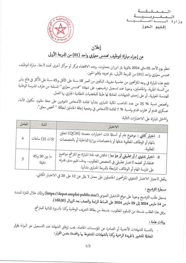 Recrutement Province Al Haouz