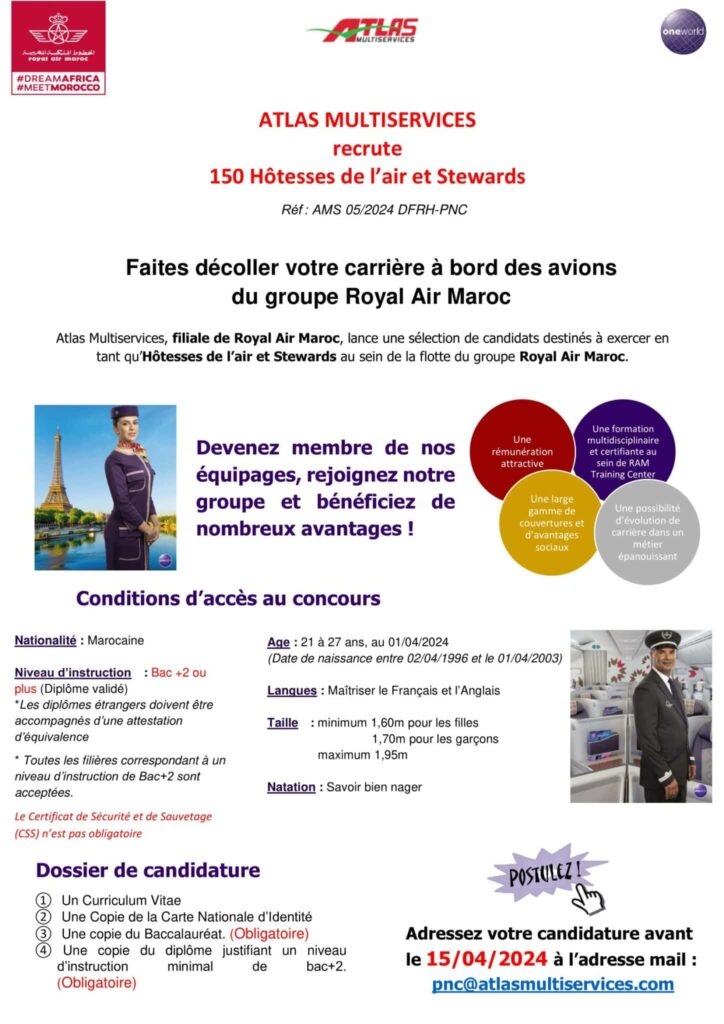 recrute 150 Hôtesses de l’Air et Stewards