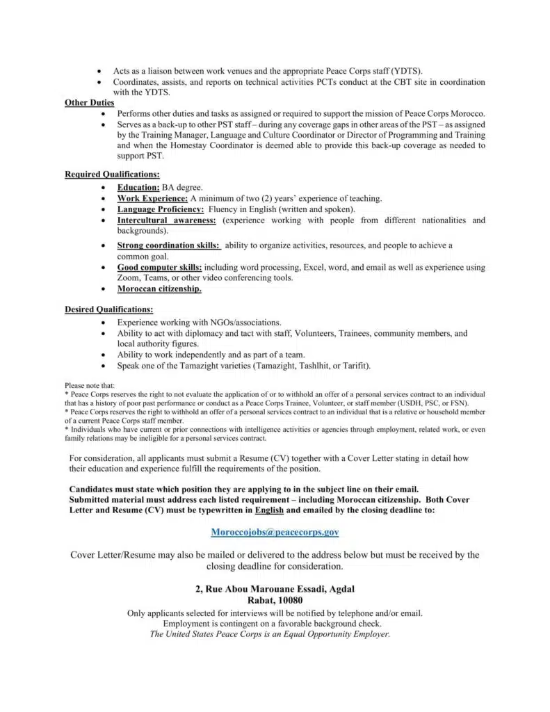 Peace Corps recrute 15 postes
