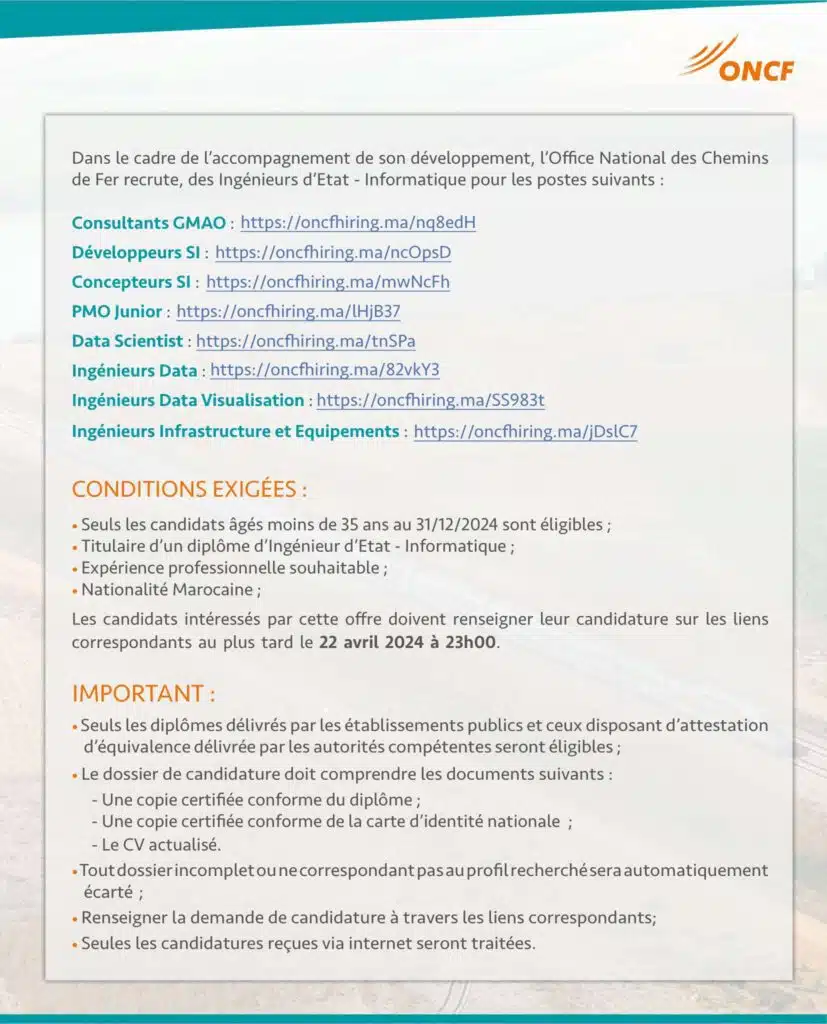 Recrutement ONCF 2024