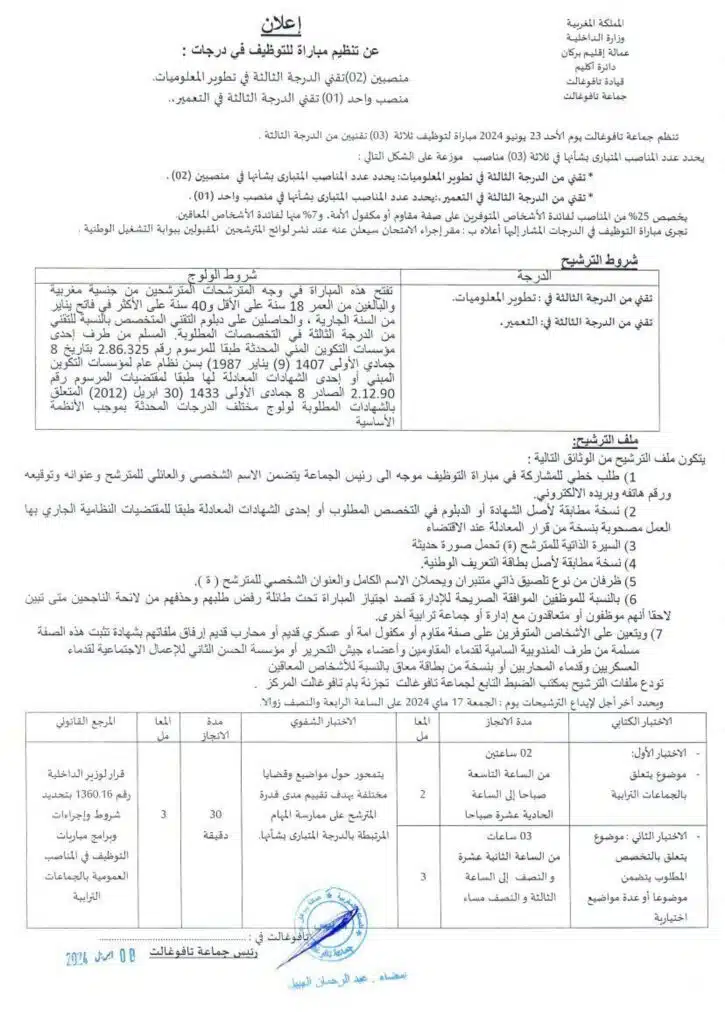 Recrutement Province Berkane (52 Postes)