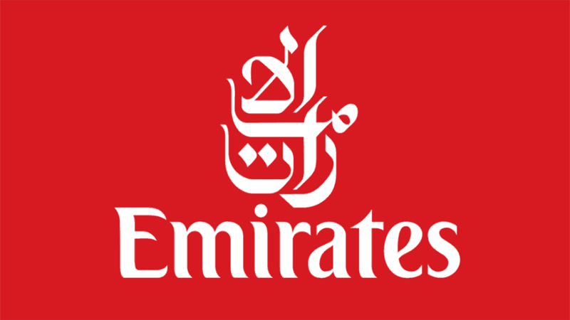 شعار طيران الإمارات باللون الأحمر