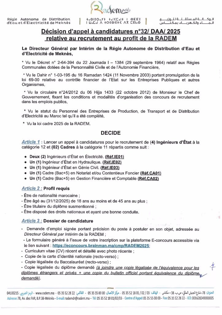 RADEM offre d'emploi