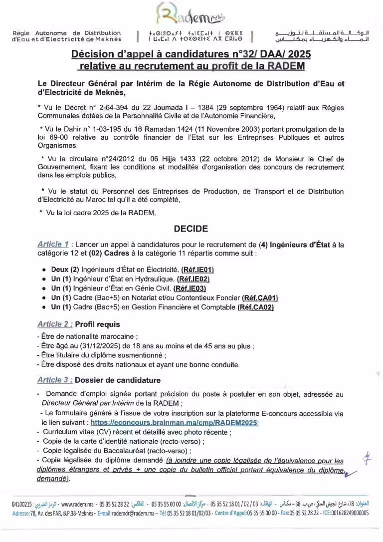 RADEM offre d'emploi