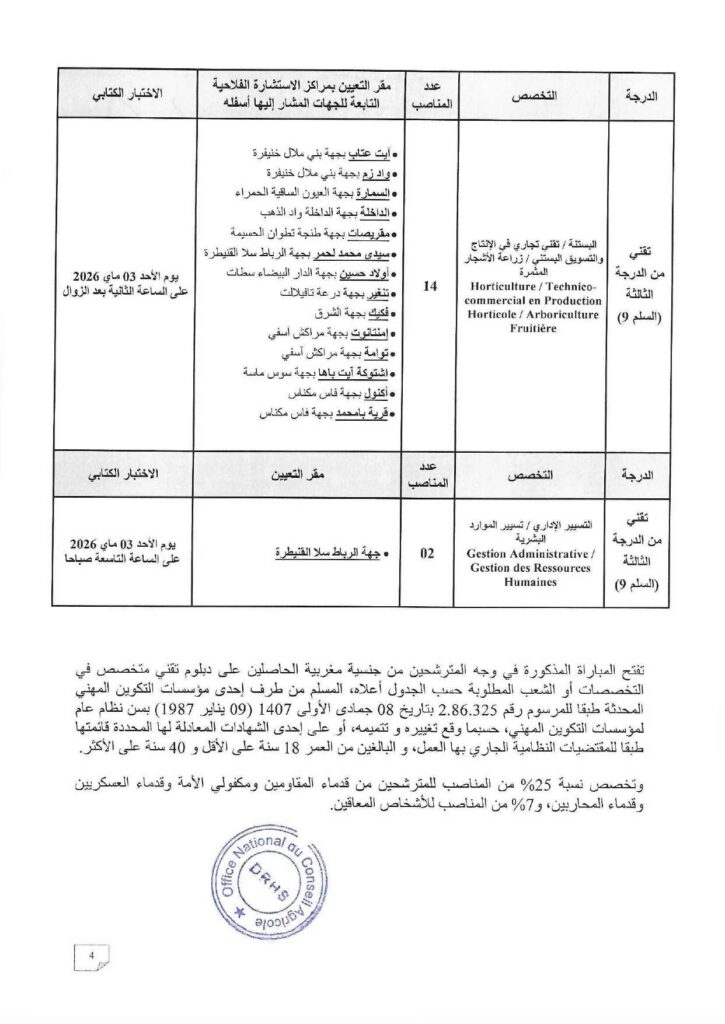 Concours ONCA Office National du Conseil Agricole 2026 50 postes page 0004 Concours ONCA Office National du Conseil Agricole 2026 50 postes page 0004